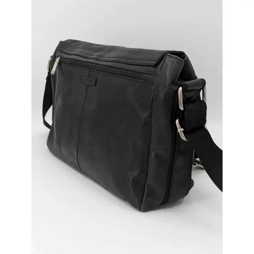 Fossil Vintage Black Leather Briefcase Messenger Computer Laptop Bag